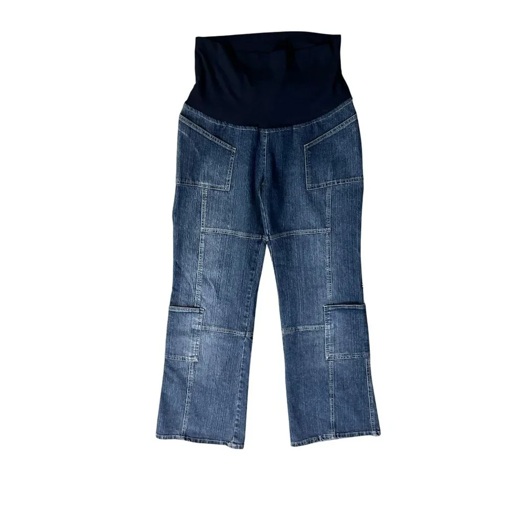 Vintage Ramilee Maternity Cargo Jeans Size 3 M/L 10/12? Stretch Denim Blue Used - Picture 3 of 16